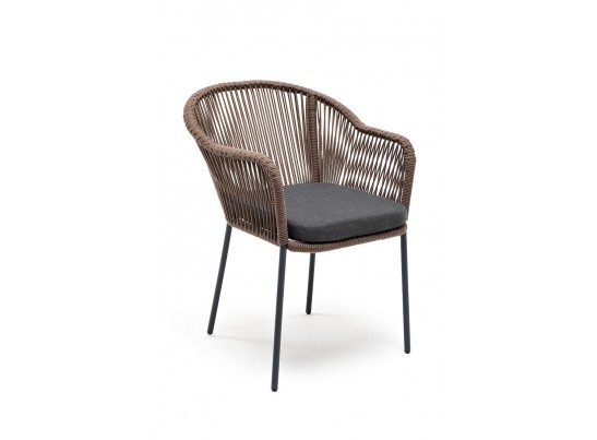 "Лион" стул плетеный из роупа, каркас из стали серый, роуп коричневый, ткань темно-серая в Набережных Челнах