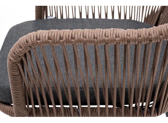 "Лион" стул плетеный из роупа, каркас из стали серый, роуп коричневый, ткань темно-серая в Набережных Челнах