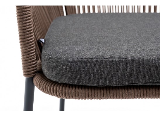 "Лион" стул плетеный из роупа, каркас из стали серый, роуп коричневый, ткань темно-серая в Набережных Челнах