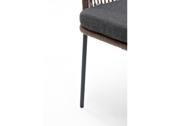 "Лион" стул плетеный из роупа, каркас из стали серый, роуп коричневый, ткань темно-серая в Набережных Челнах