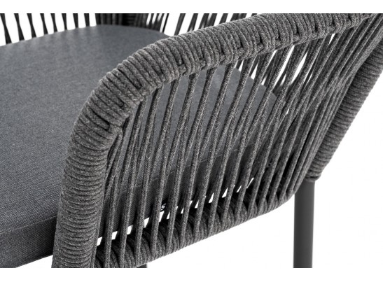 "Лион" стул плетеный из роупа, каркас из стали темно-серый (RAL7024) шагрень, роуп темно-серый круглый, ткань серая в Набережных Челнах