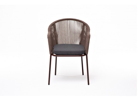 "Лион" стул плетеный из роупа, каркас из стали коричневый (RAL8016) муар, роуп коричневый круглый, ткань бежевая в Набережных Челнах