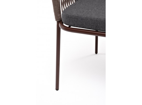 "Лион" стул плетеный из роупа, каркас из стали коричневый (RAL8016) муар, роуп коричневый круглый, ткань бежевая в Набережных Челнах