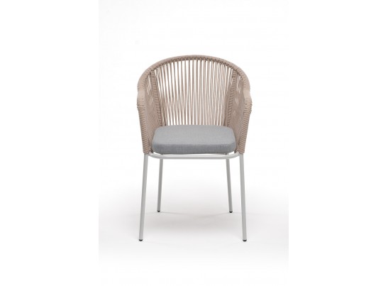 "Лион" стул плетеный из роупа, каркас из стали светло-серый (RAL7035) муар, роуп бежевый круглый, ткань светло-серая в Набережных Челнах
