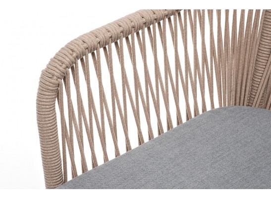 "Лион" стул плетеный из роупа, каркас из стали светло-серый (RAL7035) муар, роуп бежевый круглый, ткань светло-серая в Набережных Челнах
