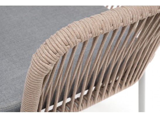 "Лион" стул плетеный из роупа, каркас из стали светло-серый (RAL7035) муар, роуп бежевый круглый, ткань светло-серая в Набережных Челнах