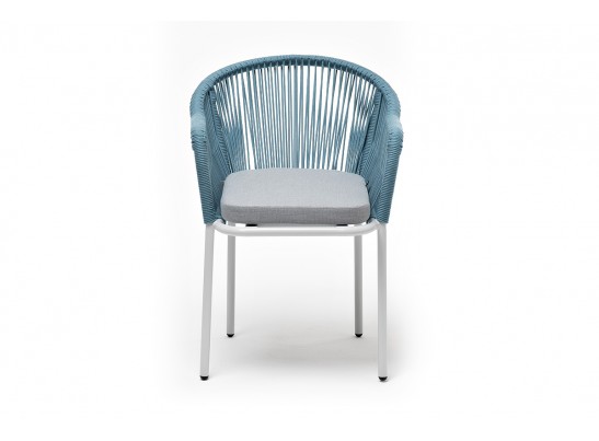 "Лион" стул плетеный из роупа, каркас из стали светло-серый (RAL7035) муар, роуп бирюзовый круглый, ткань светло-серая в Набережных Челнах
