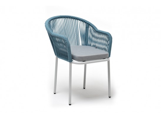 "Лион" стул плетеный из роупа, каркас из стали светло-серый (RAL7035) муар, роуп бирюзовый круглый, ткань светло-серая в Набережных Челнах