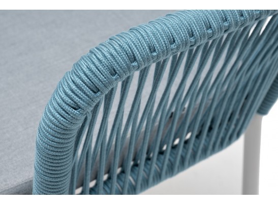 "Лион" стул плетеный из роупа, каркас из стали светло-серый (RAL7035) муар, роуп бирюзовый круглый, ткань светло-серая в Набережных Челнах