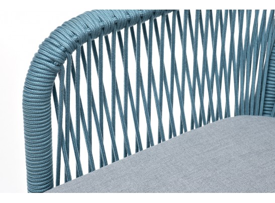 "Лион" стул плетеный из роупа, каркас из стали светло-серый (RAL7035) муар, роуп бирюзовый круглый, ткань светло-серая в Набережных Челнах