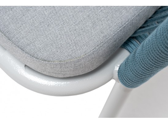 "Лион" стул плетеный из роупа, каркас из стали светло-серый (RAL7035) муар, роуп бирюзовый круглый, ткань светло-серая в Набережных Челнах