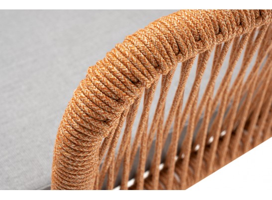 "Лион" стул плетеный из роупа, каркас из стали светло-серый (RAL7035) муар, роуп оранжевый меланж круглый, ткань светло-серая в Набережных Челнах