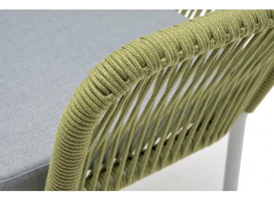 "Лион" стул плетеный из роупа, каркас из стали светло-серый (RAL7035) муар, роуп салатовый меланж круглый, ткань светло-серая в Набережных Челнах