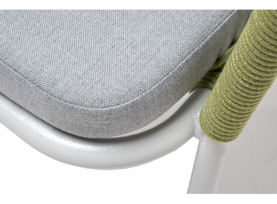 "Лион" стул плетеный из роупа, каркас из стали светло-серый (RAL7035) муар, роуп салатовый меланж круглый, ткань светло-серая в Набережных Челнах