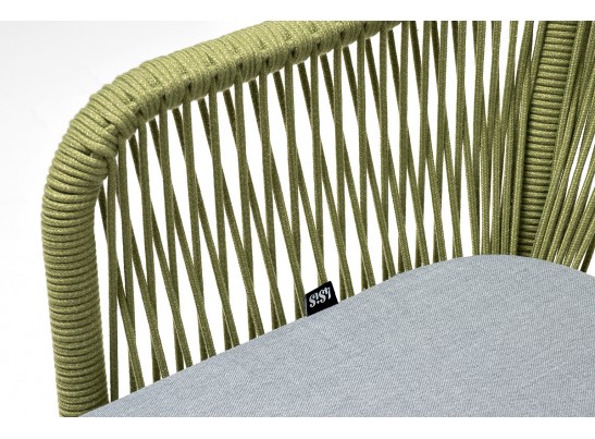 "Лион" стул плетеный из роупа, каркас из стали светло-серый (RAL7035) муар, роуп салатовый меланж круглый, ткань светло-серая в Набережных Челнах