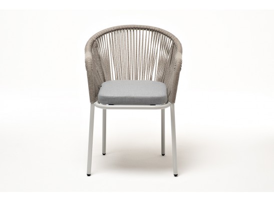 "Лион" стул плетеный из роупа, каркас из стали светло-серый (RAL7035) муар, роуп серый меланж круглый, ткань светло-серая в Набережных Челнах