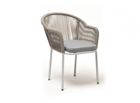 "Лион" стул плетеный из роупа, каркас из стали светло-серый (RAL7035) муар, роуп серый меланж круглый, ткань светло-серая в Набережных Челнах