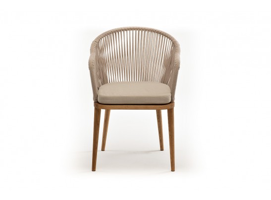 "Лион" стул плетеный из роупа, основание дуб, роуп бежевый круглый, ткань бежевая в Набережных Челнах