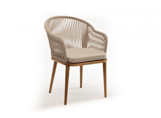 "Лион" стул плетеный из роупа, основание дуб, роуп бежевый круглый, ткань бежевая в Набережных Челнах