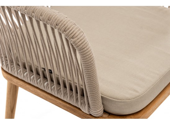 "Лион" стул плетеный из роупа, основание дуб, роуп бежевый круглый, ткань бежевая в Набережных Челнах