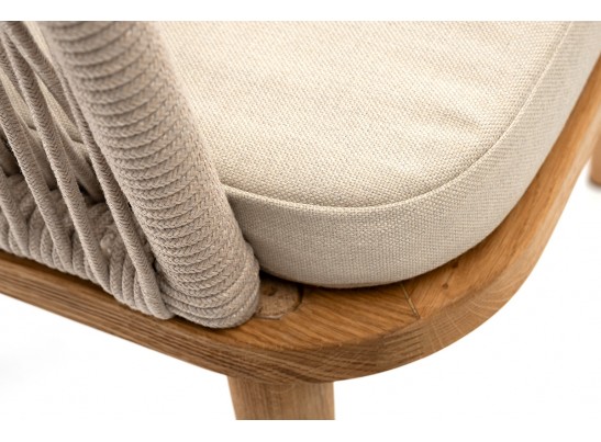 "Лион" стул плетеный из роупа, основание дуб, роуп бежевый круглый, ткань бежевая в Набережных Челнах