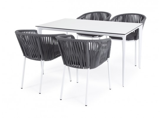 "Малага" обеденная группа на 4 персоны со стульями "Бордо", каркас белый, роуп серый в Набережных Челнах