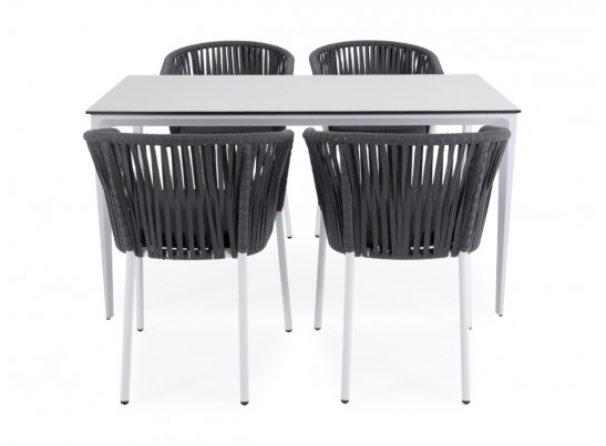 "Малага" обеденная группа на 4 персоны со стульями "Бордо", каркас белый, роуп серый в Набережных Челнах