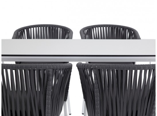 "Малага" обеденная группа на 4 персоны со стульями "Бордо", каркас белый, роуп серый в Набережных Челнах