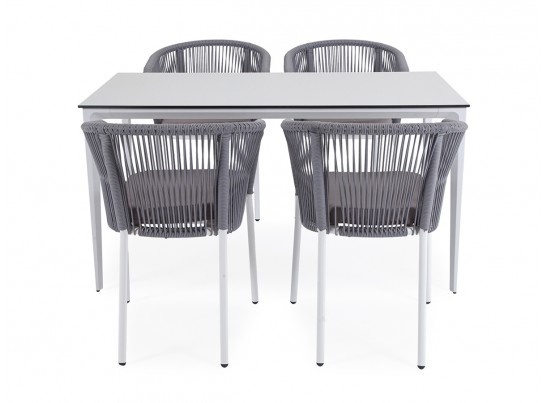 "Малага" обеденная группа на 4 персоны со стульями "Марсель", каркас белый, роуп светло-серый в Набережных Челнах