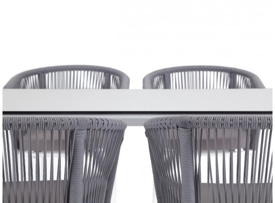 "Малага" обеденная группа на 4 персоны со стульями "Марсель", каркас белый, роуп светло-серый в Набережных Челнах