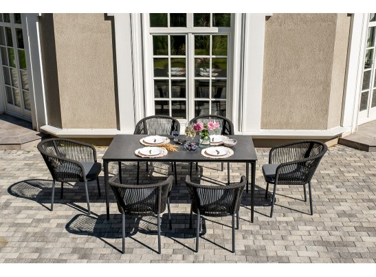 "Малага" обеденная группа на 6 персон со стульями "Марсель", каркас темно-серый, роуп темно-серый в Набережных Челнах