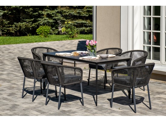 "Малага" обеденная группа на 6 персон со стульями "Марсель", каркас темно-серый, роуп темно-серый в Набережных Челнах