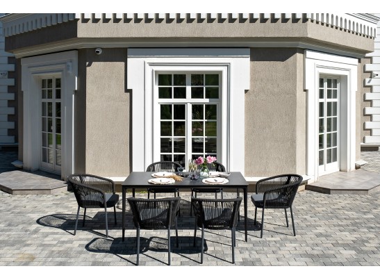 "Малага" обеденная группа на 6 персон со стульями "Марсель", каркас темно-серый, роуп темно-серый в Набережных Челнах