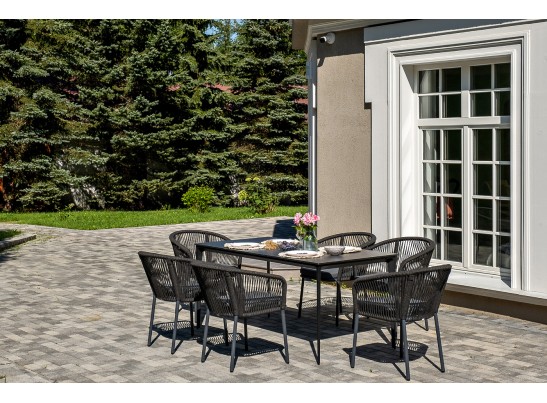 "Малага" обеденная группа на 6 персон со стульями "Марсель", каркас темно-серый, роуп темно-серый в Набережных Челнах