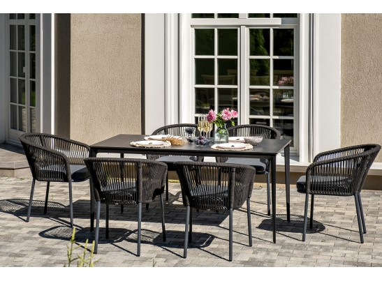 "Малага" обеденная группа на 6 персон со стульями "Марсель", каркас темно-серый, роуп темно-серый в Набережных Челнах