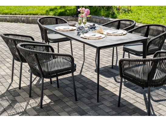 "Малага" обеденная группа на 6 персон со стульями "Марсель", каркас темно-серый, роуп темно-серый в Набережных Челнах