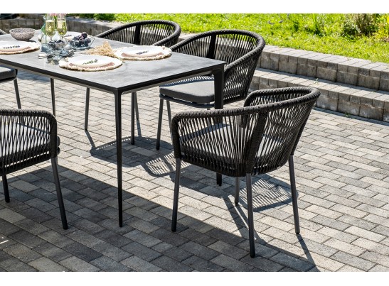 "Малага" обеденная группа на 6 персон со стульями "Марсель", каркас темно-серый, роуп темно-серый в Набережных Челнах