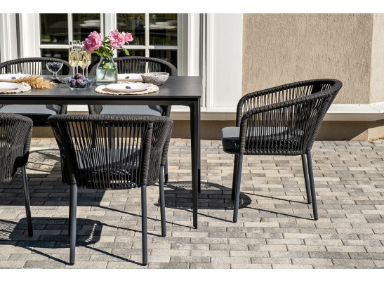 "Малага" обеденная группа на 6 персон со стульями "Марсель", каркас темно-серый, роуп темно-серый в Набережных Челнах