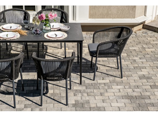 "Малага" обеденная группа на 6 персон со стульями "Марсель", каркас темно-серый, роуп темно-серый в Набережных Челнах