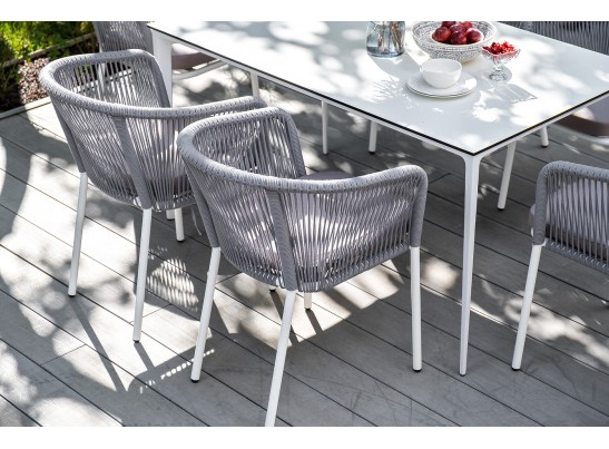 "Малага" обеденная группа на 6 персон со стульями "Марсель", каркас белый, роуп светло-серый в Набережных Челнах