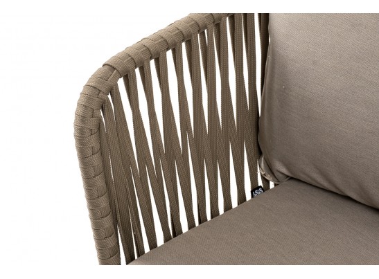 "Мальорка" диван 3-местный плетеный из роупа, основание дуб, роуп серо-коричневый 23мм, ткань бежевая 052 в Набережных Челнах
