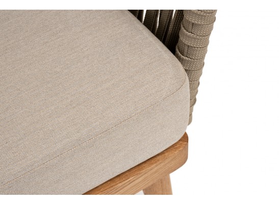 "Мальорка" диван 3-местный плетеный из роупа, основание дуб, роуп серо-коричневый 23мм, ткань бежевая 052 в Набережных Челнах