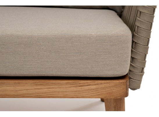 "Мальорка" диван 3-местный плетеный из роупа, основание дуб, роуп серо-коричневый 23мм, ткань бежевая 052 в Набережных Челнах