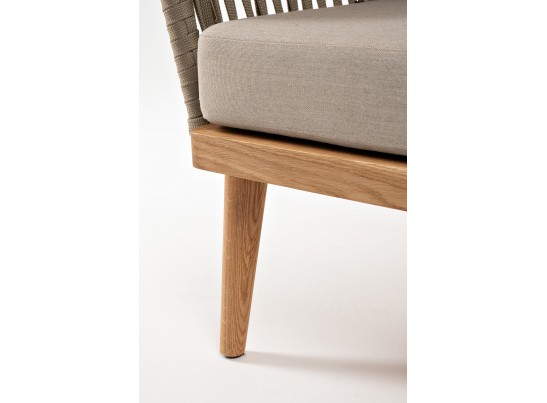 "Мальорка" диван 3-местный плетеный из роупа, основание дуб, роуп серо-коричневый 23мм, ткань бежевая 052 в Набережных Челнах