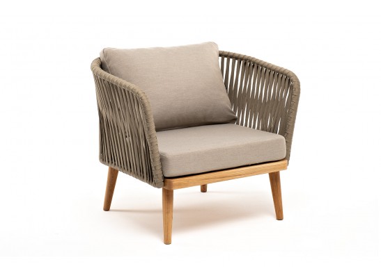 "Мальорка" кресло плетеное из роупа, основание дуб, роуп серо-коричневый 23мм, ткань бежевая 052 в Набережных Челнах