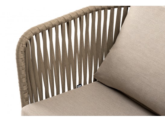 "Мальорка" кресло плетеное из роупа, основание дуб, роуп серо-коричневый 23мм, ткань бежевая 052 в Набережных Челнах