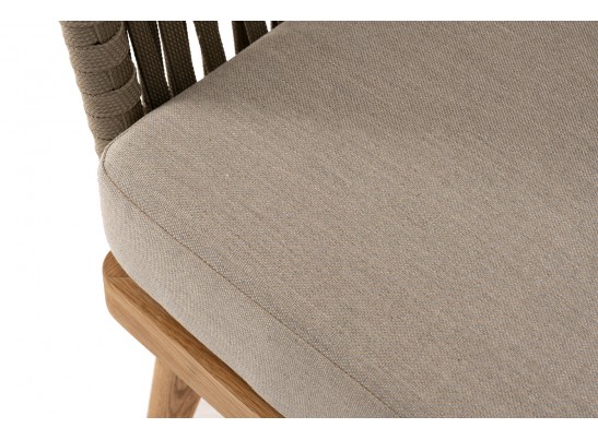 "Мальорка" кресло плетеное из роупа, основание дуб, роуп серо-коричневый 23мм, ткань бежевая 052 в Набережных Челнах