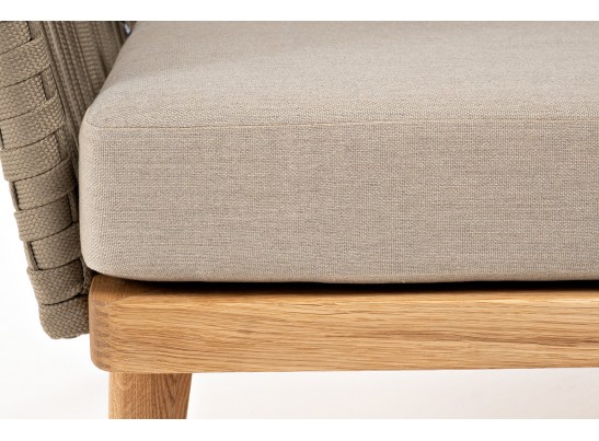 "Мальорка" кресло плетеное из роупа, основание дуб, роуп серо-коричневый 23мм, ткань бежевая 052 в Набережных Челнах