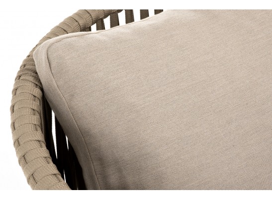 "Мальорка" кресло плетеное из роупа, основание дуб, роуп серо-коричневый 23мм, ткань бежевая 052 в Набережных Челнах