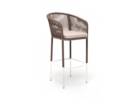 "Марсель" барный стул из роупа, каркас из стали белый, роуп коричневый, ткань бежевая в Набережных Челнах